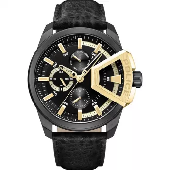 POLICE Men's Raho Quartz Watch PEWJF0005704 46mm Stainless Steel Black Dial Blue Accents Leather Strap