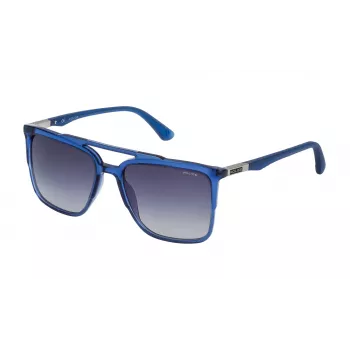 Police Men's Rectangular Sunglasses SPL363560955 - Black Acetate Frame, Grey Polycarbonate Lenses, UV400 Protection