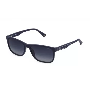 POLICE Men's Rectangular Sunglasses SPLB40N560C03 - Black Acetate Frame, Smoke Grey Polycarbonate Lenses, UV400 Protection