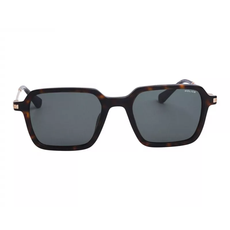 Police Men's Sunglasses SPLL10-520700 Rectangular Full-Rim Black Frame Smoke Grey Lenses 52/20/145 mm