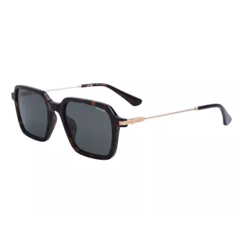 Police Men's Sunglasses SPLL10-520700 Rectangular Full-Rim Black Frame Smoke Grey Lenses 52/20/145 mm