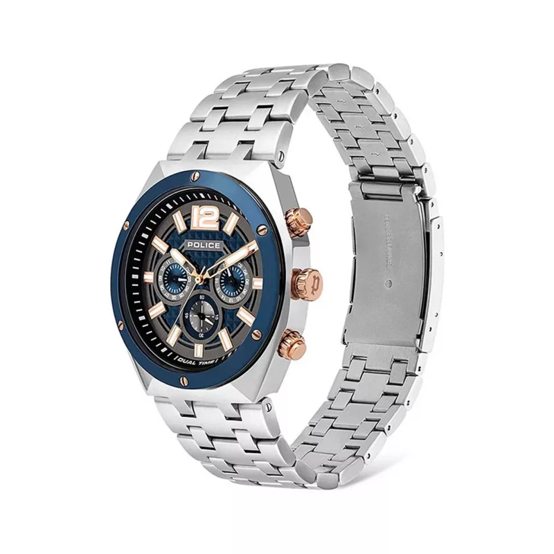 POLICE Men's Watch 15995JSTBL61M 46mm Blue Dial Blue Leather Strap