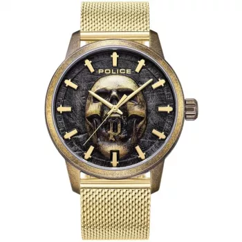 POLICE Men's Watch Blaze Collection PEWJG0005504 44mm Stainless Steel Case Black Leather Strap Analog Quartz