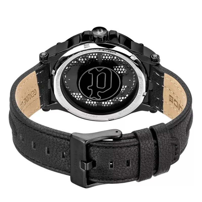 POLICE Men's Watch Blaze PEWJA2108201 47mm Black Dial Leather Strap