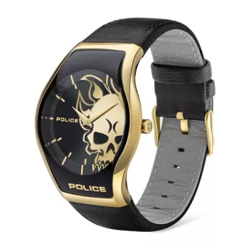 Police Men's Watch PEWJA2002301 45mm Stainless Steel Quartz Analog Black Dial Leather Strap