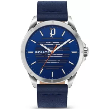 POLICE Men's Watch PEWJA2204501 46mm Quartz Analog Stainless Steel Black Dial Leather Strap