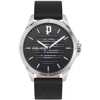 POLICE Men's Watch PEWJA2204503 46mm Stainless Steel Quartz Analog Black Dial Leather Strap
