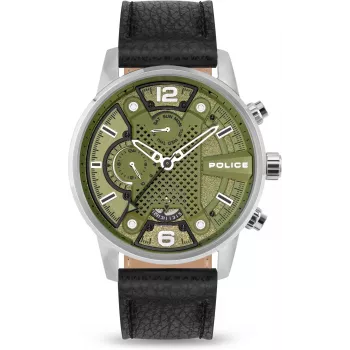 POLICE Men's Watch PEWJF2203305 48mm Chronograph Black Dial Leather Strap