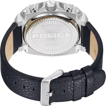 POLICE Men's Watch PEWJF2226802 Blaze Collection 45mm Stainless Steel Case Black Leather Strap Analog Quartz