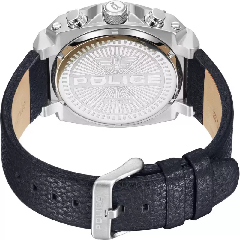 POLICE Men's Watch PEWJF2226802 Blaze Collection 45mm Stainless Steel Case Black Leather Strap Analog Quartz