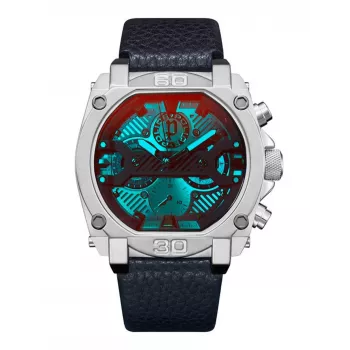 POLICE Men's Watch PEWJF2226802 Blaze Collection 45mm Stainless Steel Case Black Leather Strap Analog Quartz