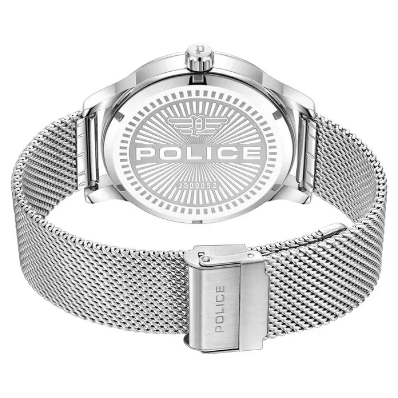 POLICE Men's Watch PEWJG0005204 44.3mm Quartz Analog Stainless Steel Black Dial Leather Strap