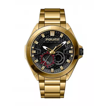POLICE Men's Watch PEWJH2110302 50mm Stainless Steel Quartz Analog Black Dial Leather Strap