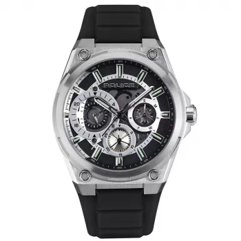 POLICE Men's Watch PEWJQ2203201 45mm Stainless Steel Case Black Dial Leather Strap