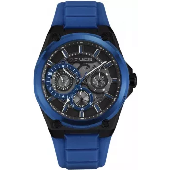 POLICE Men's Watch PEWJQ2203240 45mm Stainless Steel Case Black Dial Leather Strap