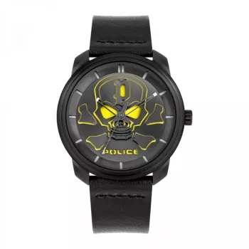 POLICE Men's Watch PL15714JSB02 44mm Black Dial Leather Strap