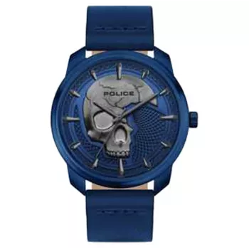 POLICE Men's Watch PL15714JSBL0 42mm Blue Dial Leather Strap