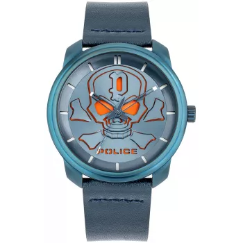 POLICE Men's Watch PL15714JSBL03 Raho Blue Dial Leather Strap 44mm