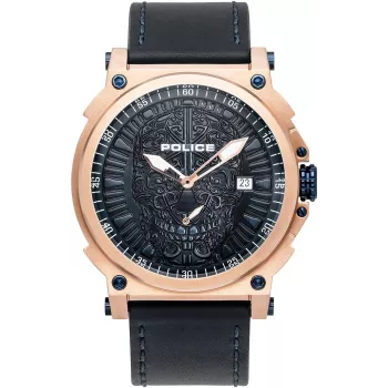 POLICE Men's Watch PL15728JSR.03 Raho Blue Dial Leather Strap 53mm