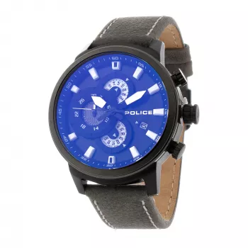 POLICE Men's Watch R1451281001 Adder Collection 46mm Stainless Steel Case Black Leather Strap Analog Quartz