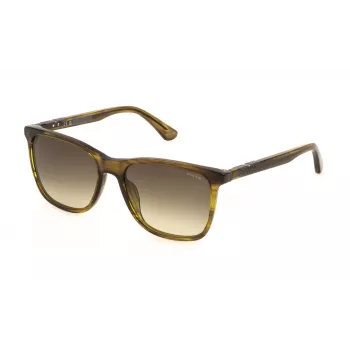 POLICE SPL872N5606U8 Men's Rectangular Sunglasses - Havana Acetate Frame, Brown Tint Lenses, UV400 Protection