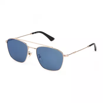 POLICE SPL996-55300B Men's Rectangular Sunglasses, Black Frame, Blue Mirrored Lenses, 55/19/145 mm