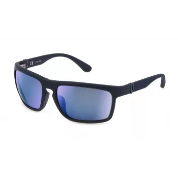POLICE SPLF63-6306QS Men's Rectangular Sunglasses - Shiny Black Frame, Smoke Grey Lenses, 63/18/130 mm