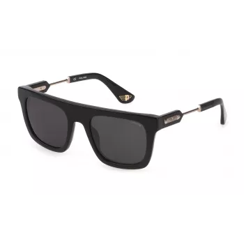 POLICE SPLF71-53700Y Men's Square Acetate Sunglasses Black/Grey 53/21/145 mm