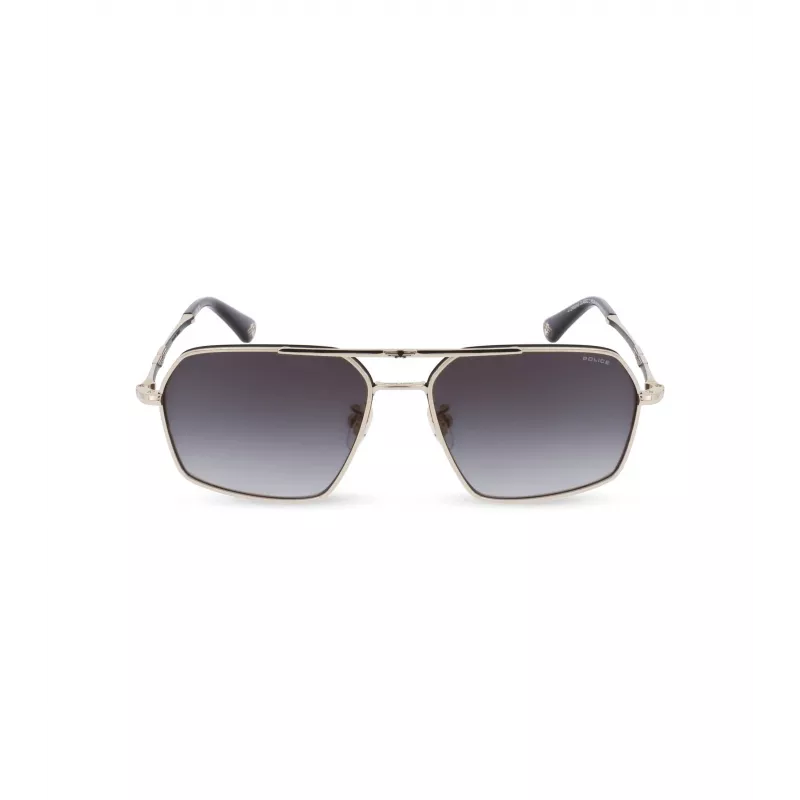 POLICE SPLL86-58302Y Men's Square Havana Acetate Sunglasses with Green Polycarbonate Lenses UV400
