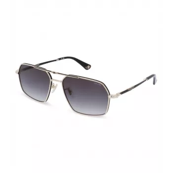 POLICE SPLL86-58302Y Men's Square Havana Acetate Sunglasses with Green Polycarbonate Lenses UV400