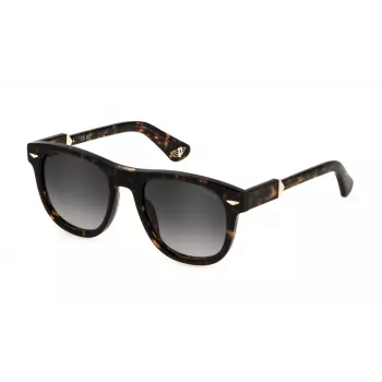 POLICE SPLL87-5206E4 Unisex Rectangular Sunglasses Havana Brown Tortoise Frame Brown Gradient Lens 52mm