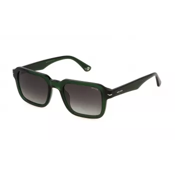 POLICE SPLN36-520G61 Men's Rectangular Sunglasses - Black/Grey Frame, Grey Lens, 52mm