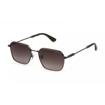 POLICE SPLN41-550568 Men's Rectangular Sunglasses, Black Frame, Grey Smoke Lens, 55mm