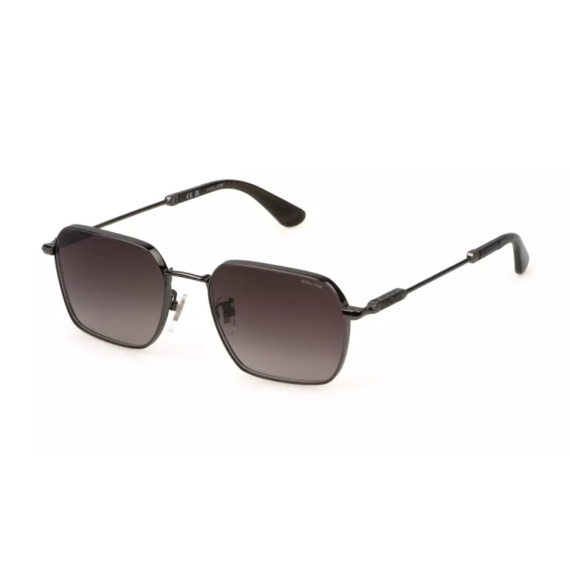 POLICE SPLN41-550568 Men's Rectangular Sunglasses, Black Frame, Grey Smoke Lens, 55mm