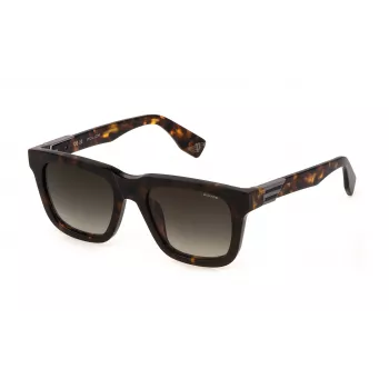 POLICE SPLN43-524BLY Men's Square Sunglasses - Dark Havana Acetate Frame with Blue Polycarbonate Lenses - 52mm Lens Width