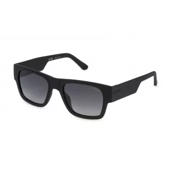 POLICE SPLP23-54U28P Men's Rectangular Polarized Sunglasses, Black Frame, Grey Lens, 54mm