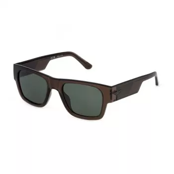 POLICE SPLP23M54M82P Men's Rectangular Polarized Sunglasses Havana Acetate Frame Green Lens 54mm