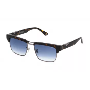 POLICE SPLP25-550509 Men's Rectangular Sunglasses - Black Frame, Grey Lens, UV400