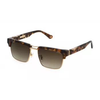 POLICE SPLP25-550AER Men's Sunglasses - Black Acetate Rectangle Frame with Grey Polycarbonate Lenses - 55/17/145 mm