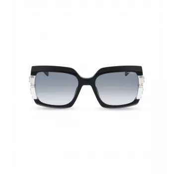 POLICE Women's Sunglasses SPLG23M570700 Geometric Black Acetate Frame Grey Polycarbonate Lens 57mm