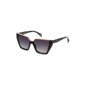 POLICE Women's Sunglasses SPLL33V570869 - Acetate Square Frame, Grey Gradient Lens, UV400 Protection