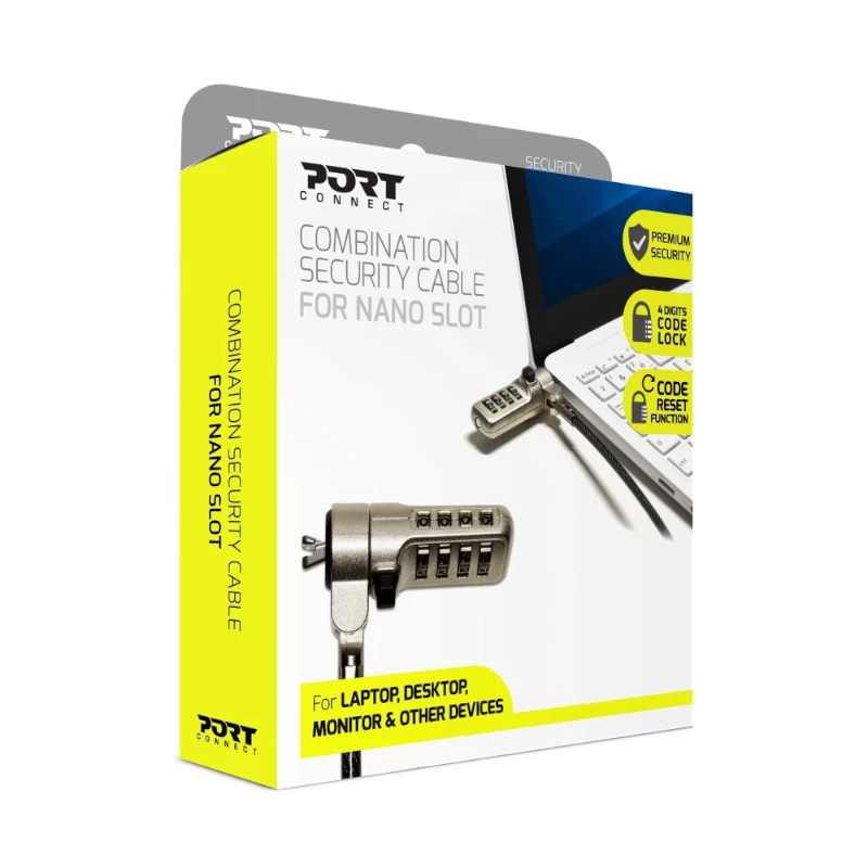 Port Connect Nano Slot Security Combination Cable - 1.8m Braided Steel Kensington Lock