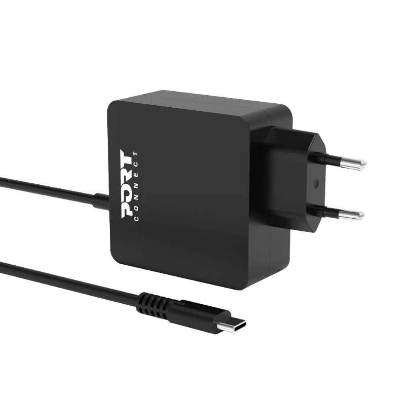 Port Connect Type C 45W Universal Notebook Adapter – USB-C PD 3.0, 5V-20V, Black