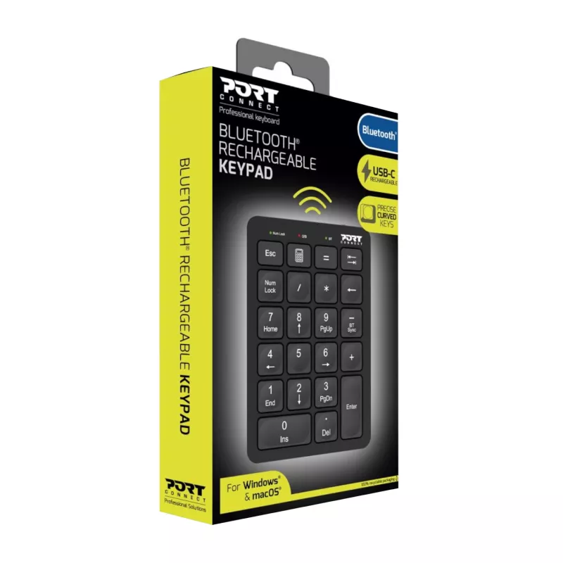 Port Designs Numeric Keypad Bluetooth Rechargeable - 22 Keys, Black