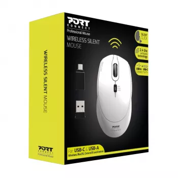 Port Designs Port Connect Silent 1600DPI 3 Button Wireless Mouse - White