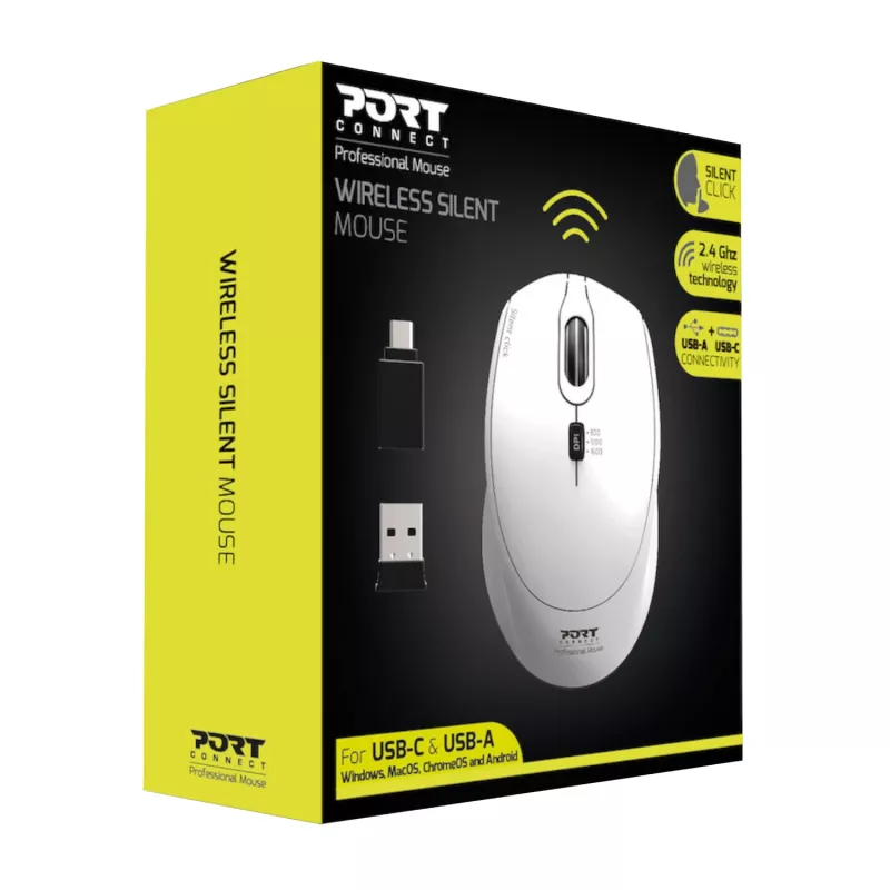 Port Designs Port Connect Silent 1600DPI 3 Button Wireless Mouse - White