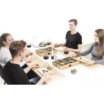Princess 104040 Dinner4All Pure Raclette Grill for 4 Persons, Bamboo, Black, 700 W, 2 m Cable, Type F Plug 01.104040.01.001