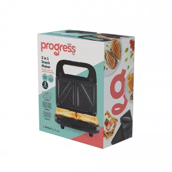 Progress EK6666PVDE 3 in 1 Snack Maker - Waffle, Sandwich & Donut Maker, 900W, Black