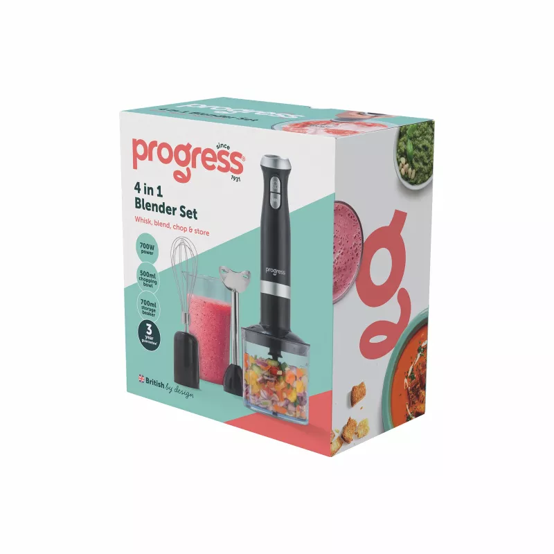 Progress EK6690PVDE 4 in 1 Hand Blender Set, 600 W, Black/Stainless Steel