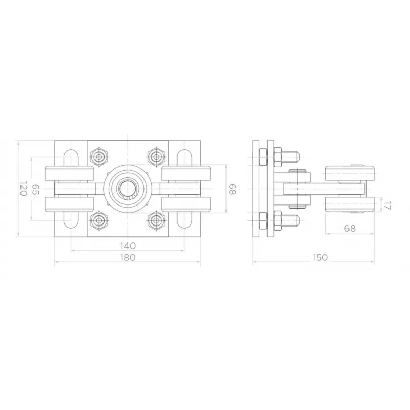 PSG 60.00P.80.19 Cantilever Gate Trolley Set for 80x80x5 mm Rail, 400 kg Capacity, 2 Trolleys with 5 Steel Rollers Each, Galvanized Steel